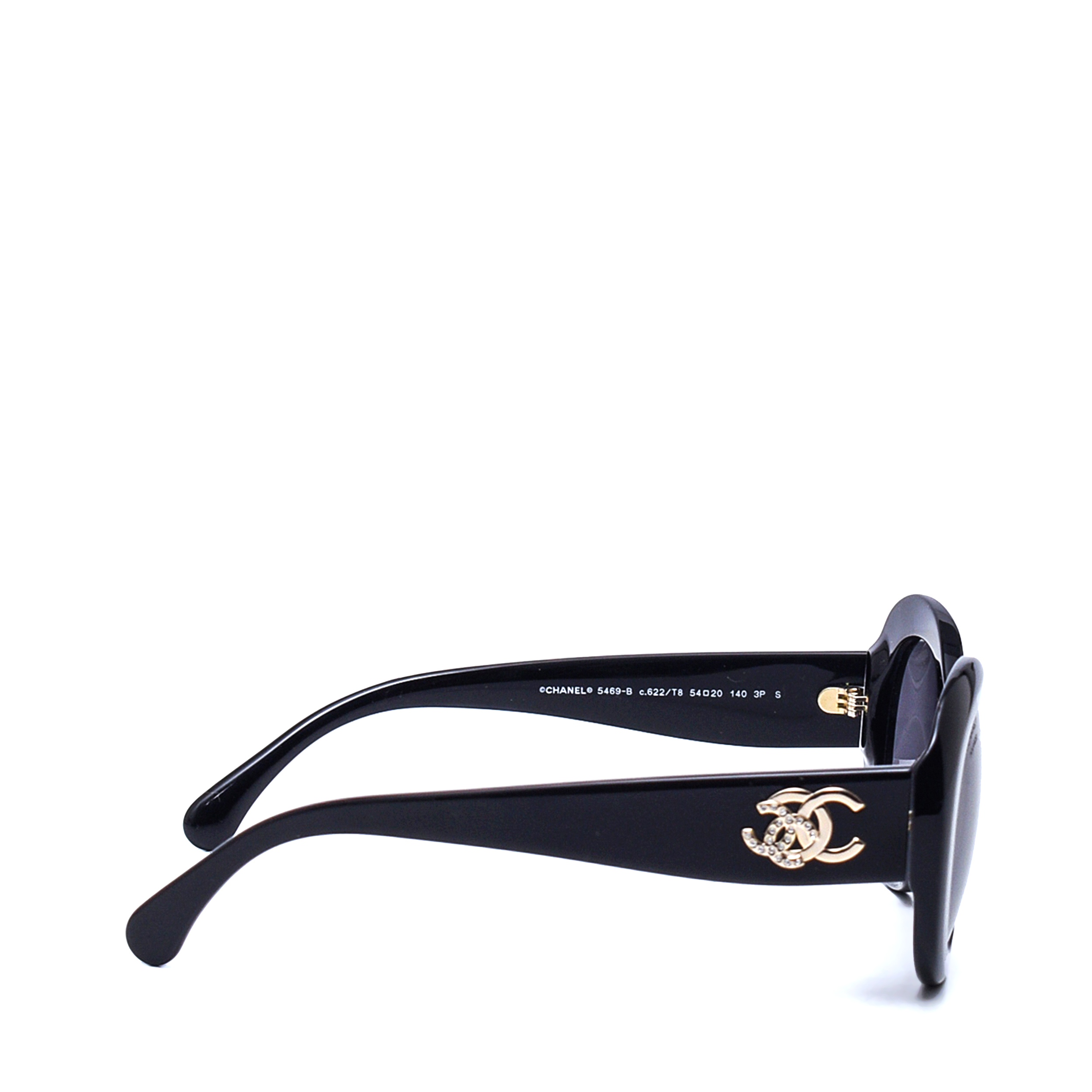 Chanel - Black Oval Iridescent CC logo Detailed Sunglasses